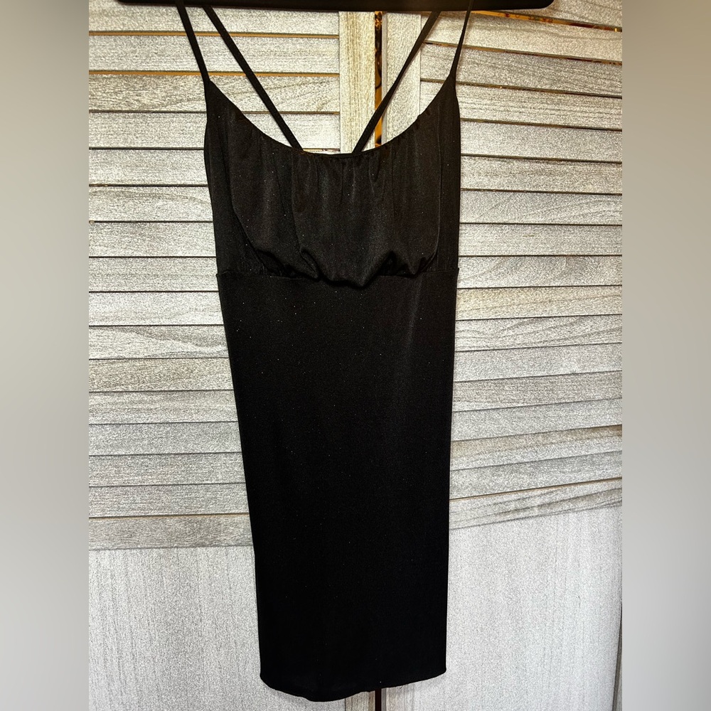 MISTY ROSE Black Slinky Shimmer Spaghetti Strap Mini Dress Woman’s Small Petite